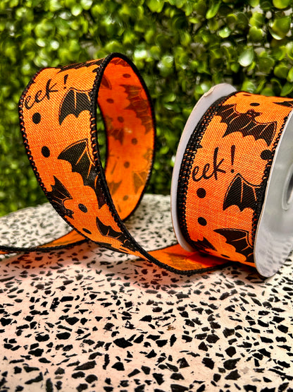 1.5 Inch By 10 Yard Bats On Orange Royal Ribbon
