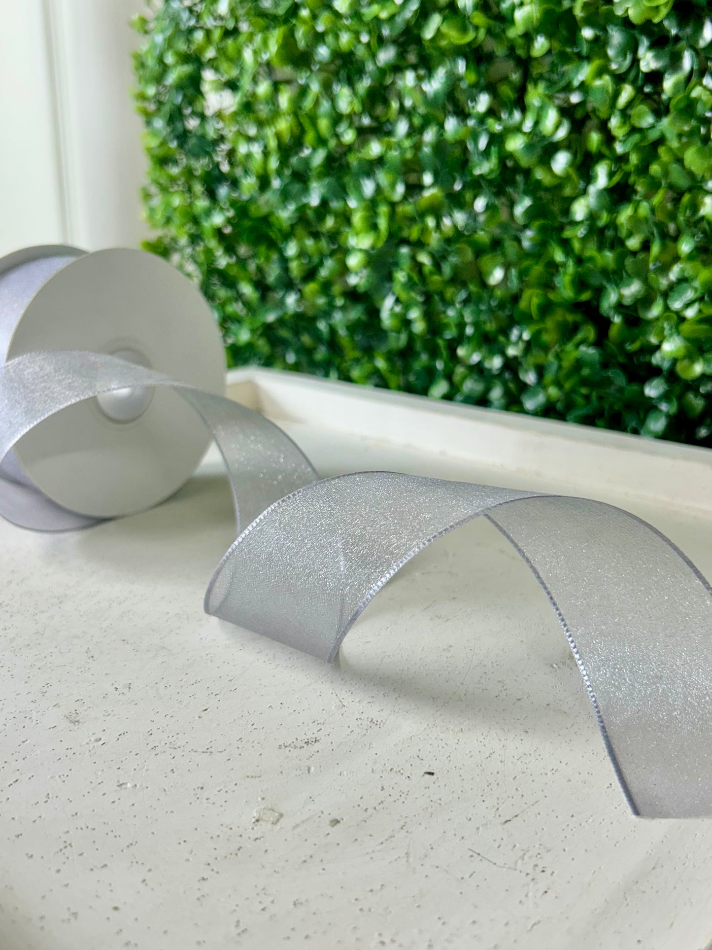 1.5 Inch By 25 Yard Silver Snow Organza Unwired Ribbon