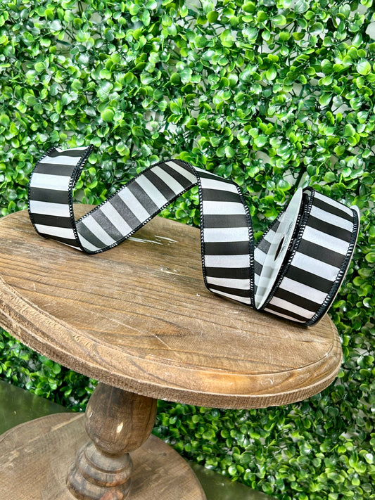 1.5 Inch By 10 Yard Black And White Medium Horizontal Stripe Ribbon