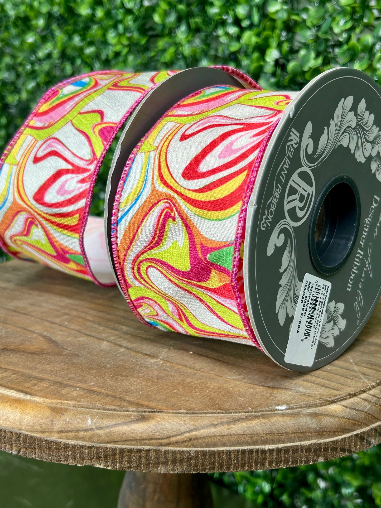 2.5 Inch By 10 Yard Hot Pink Ink Mix Brights Deluxe Wired Edge Ribbon