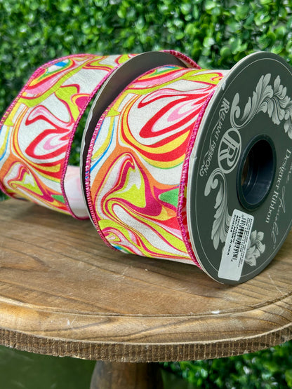 2.5 Inch By 10 Yard Hot Pink Ink Mix Brights Deluxe Wired Edge Ribbon