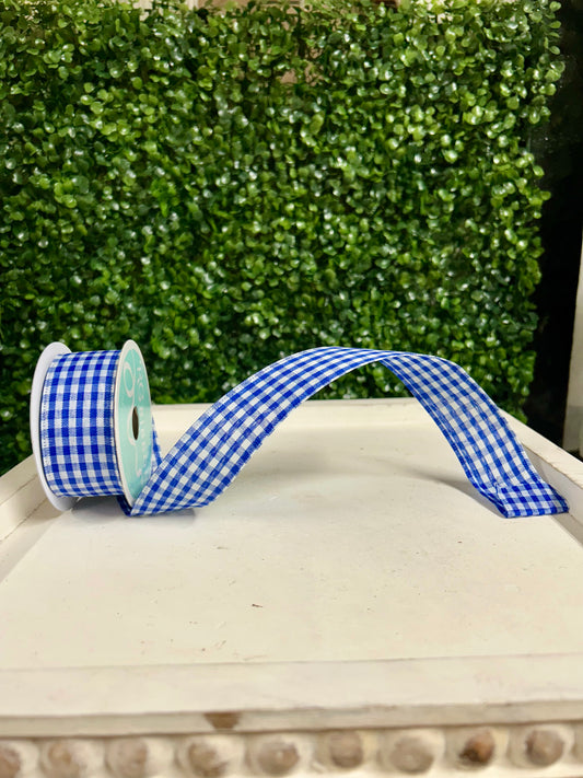 1.5 Inch By 10 Yard Royal Blue And White Gingham Check Ribbon