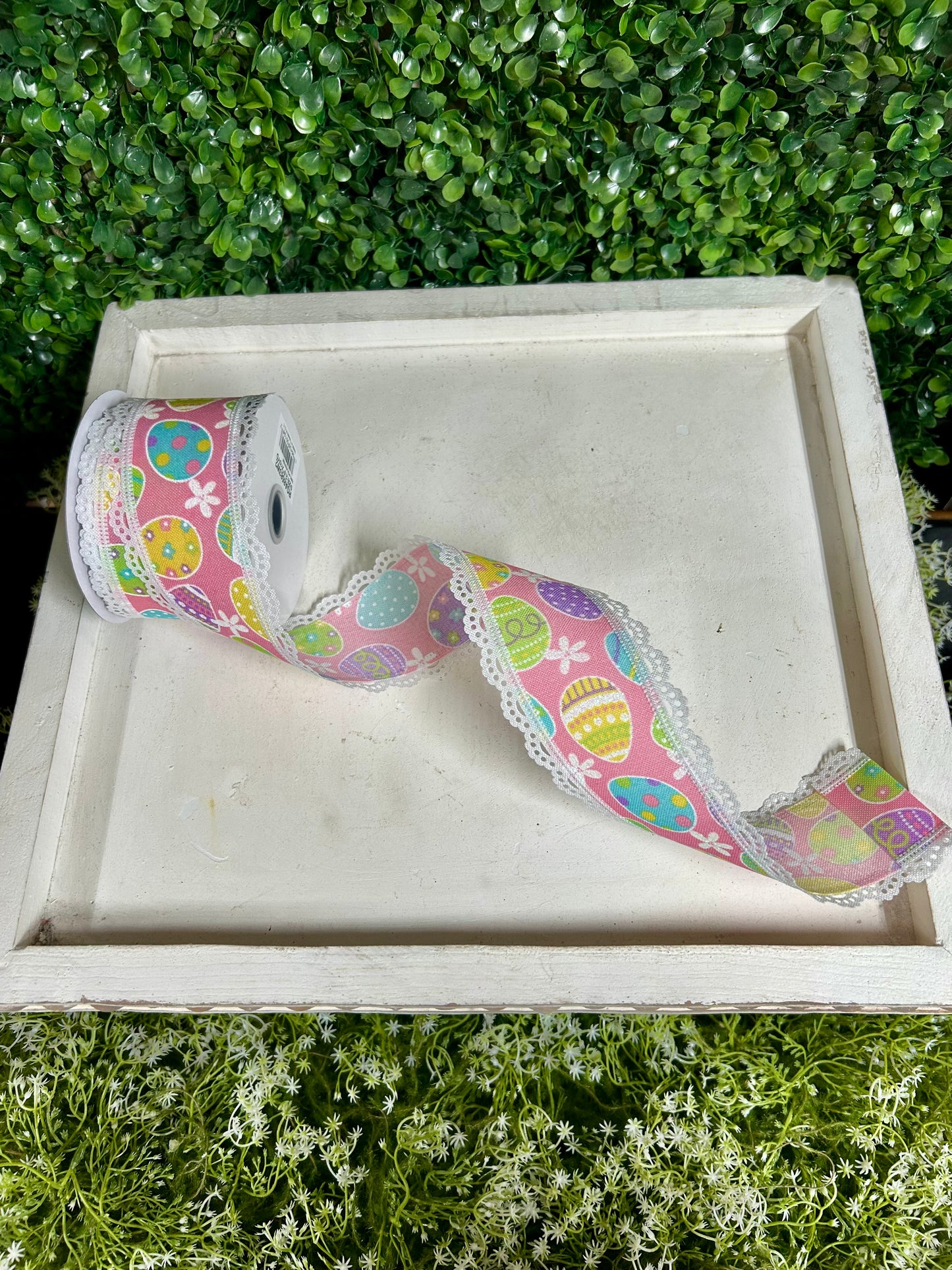 2.5 Inch By 10 Yard Easter Eggs With Lace Edge Ribbon