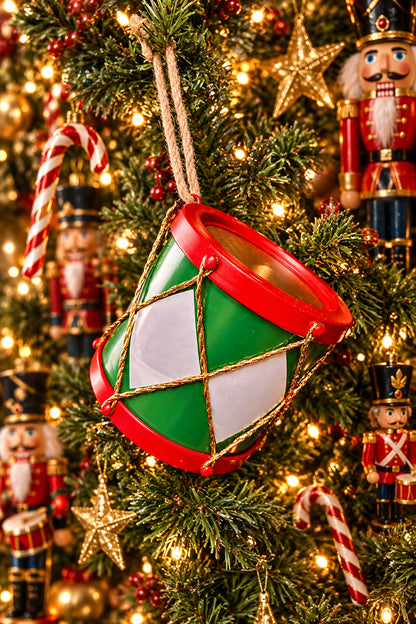 6 Inch Red Green And White Drum Ornament