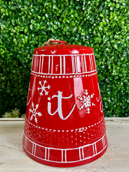 9.75 Inch Red Let It Snow Metal Hanging Bell