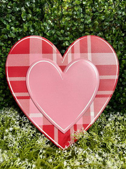 12 Inch Embossed Plaid Heart Metal Sign