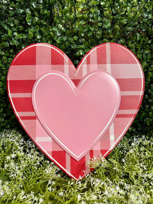 12 Inch Embossed Plaid Heart Metal Sign
