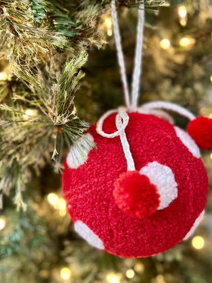 6 Inch Fuzzy Polka Dot Ball Ornament