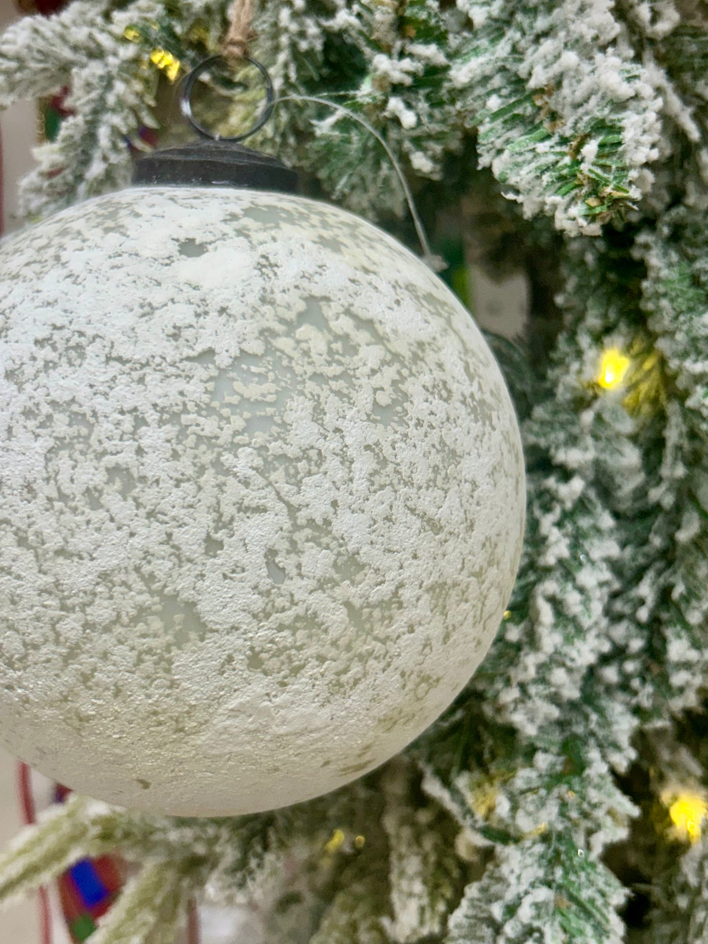 4.75 Inch Matte White And Clear Rustic Glass Ball Ornament