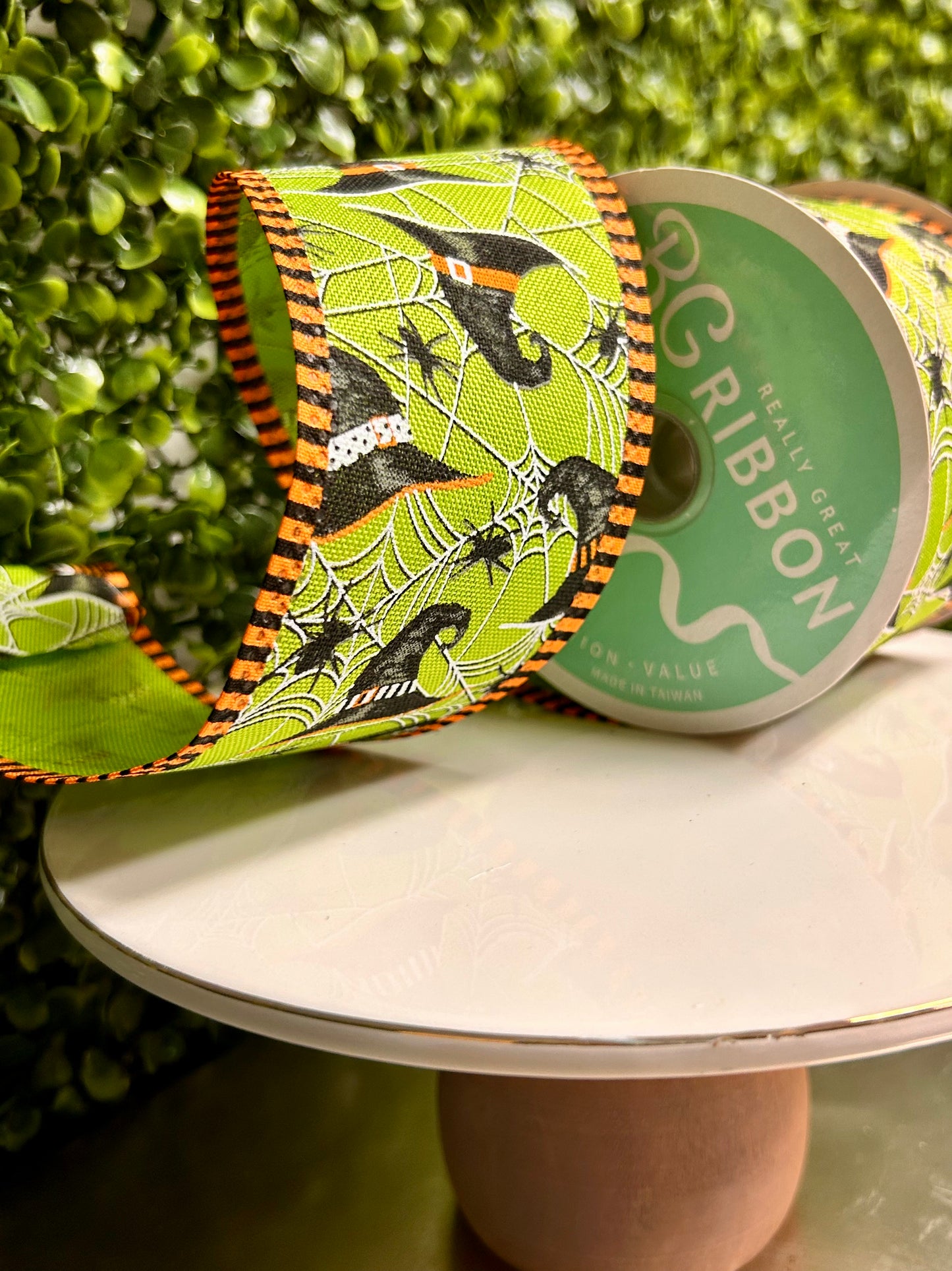 2.5 Inch By 10 Yard Witch Hats Spiders And Stripes Ribbon