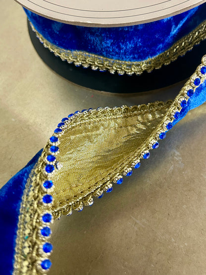 2.5 Inch By 5 Yards Royal Blue Velvet Petite Jewel Edge Ribbon