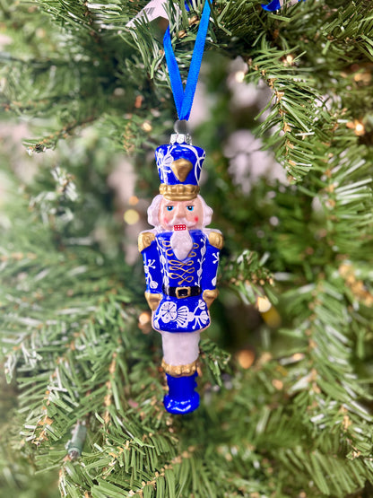 6.5 Inch Glass Blue And White Chinoiserie Toy Soldier Ornament Two Styles