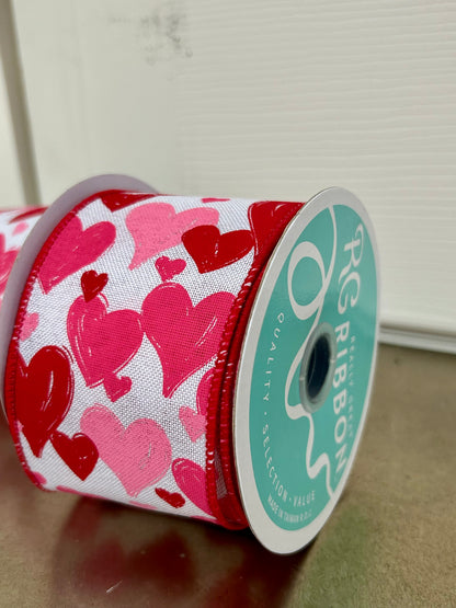 2.5 Inch By 10 Yard Hand Drawn Hearts Ribbon
