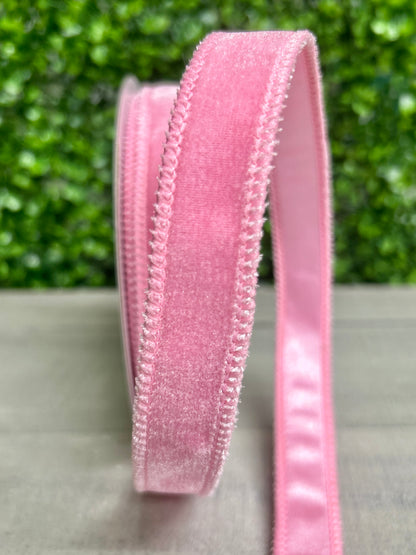 7/8 Inch By 10 Yard Light Pink Deluxe Velvet With Satin Backing Ribbon