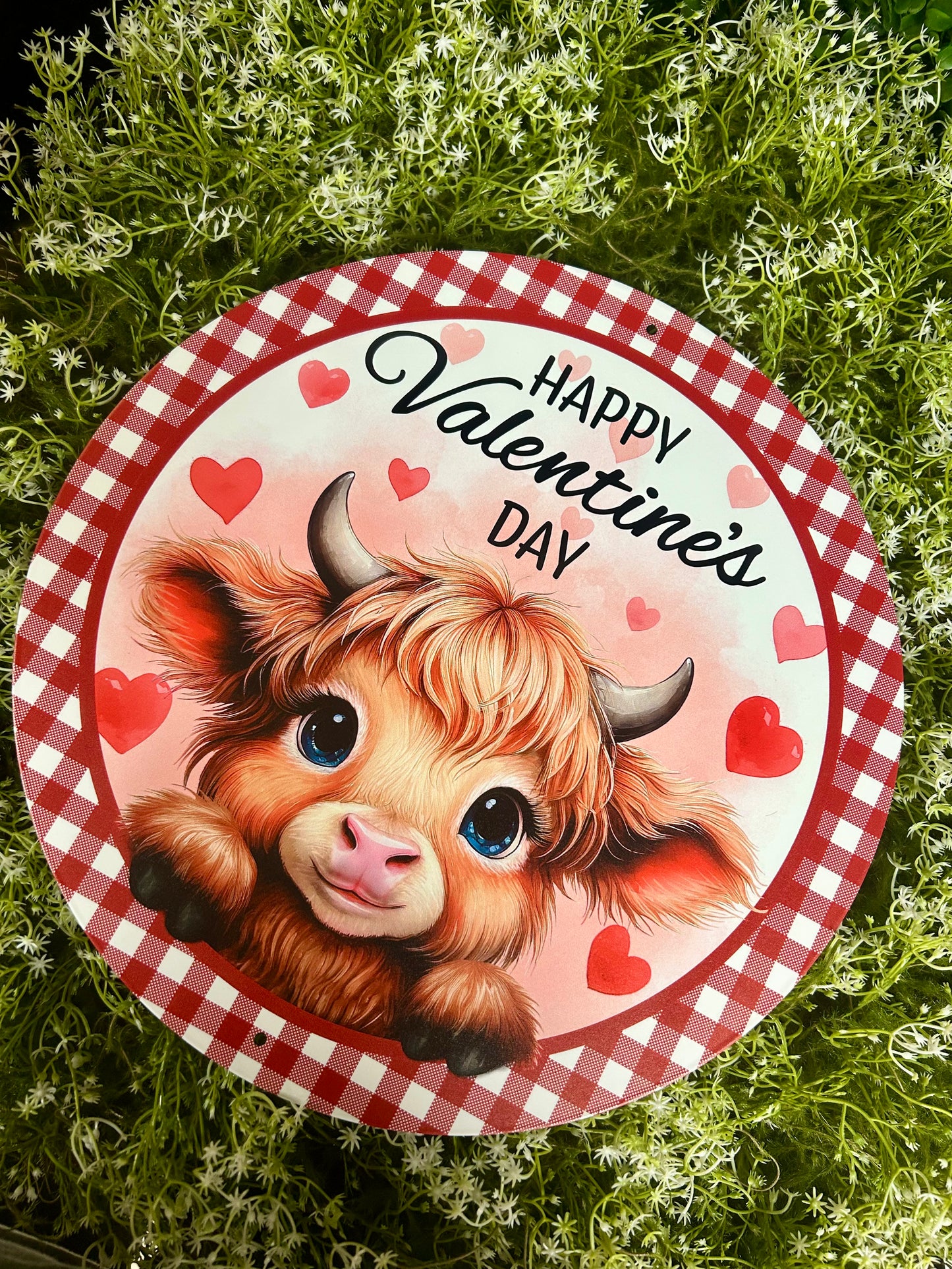 12 Inch Metal Happy Valentine's Day Cow Sign