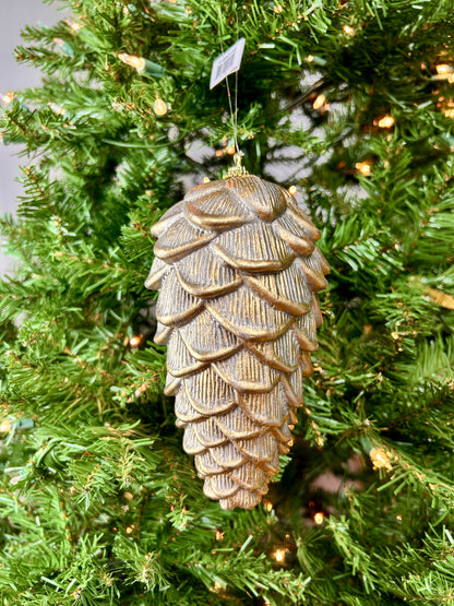 7 Inch Champagne And Gold Pinecone Ornament