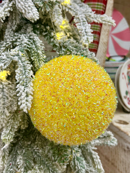 5 Inch Yellow Foil Glitter Ball Ornament
