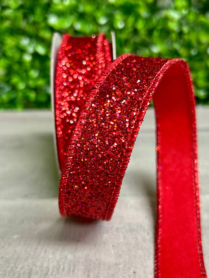 7/8 Inch By 10 Yard Red Laser Glitter Ribbon