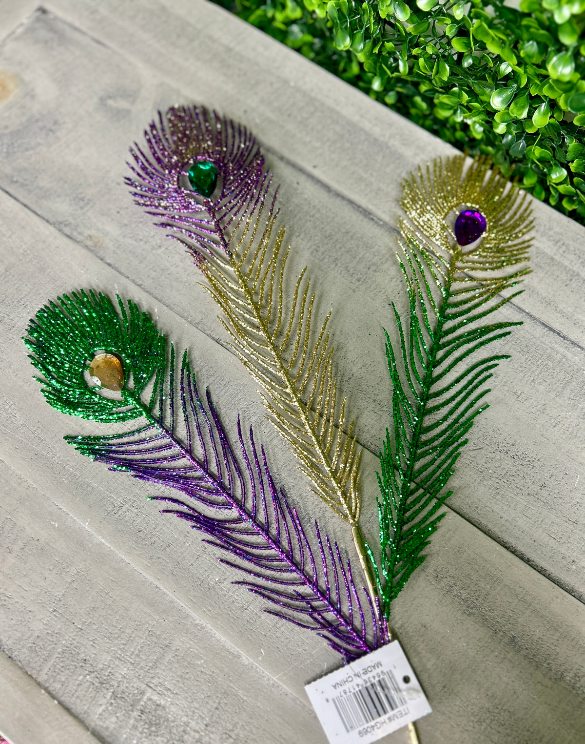 29 Inch Mardi Gras Peacock Diamond Spray