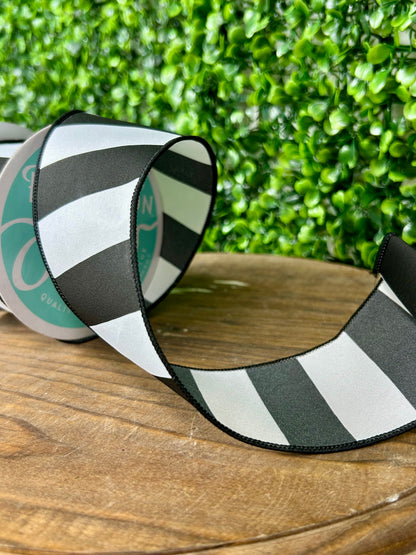 2.5 Inch By 10 Yard Black And White Wide Stripe Ribbon