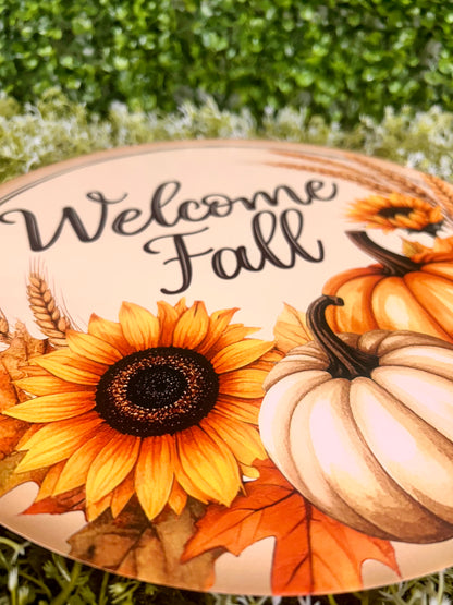 12 Inch Welcome Fall With Pumpkin Metal Sign