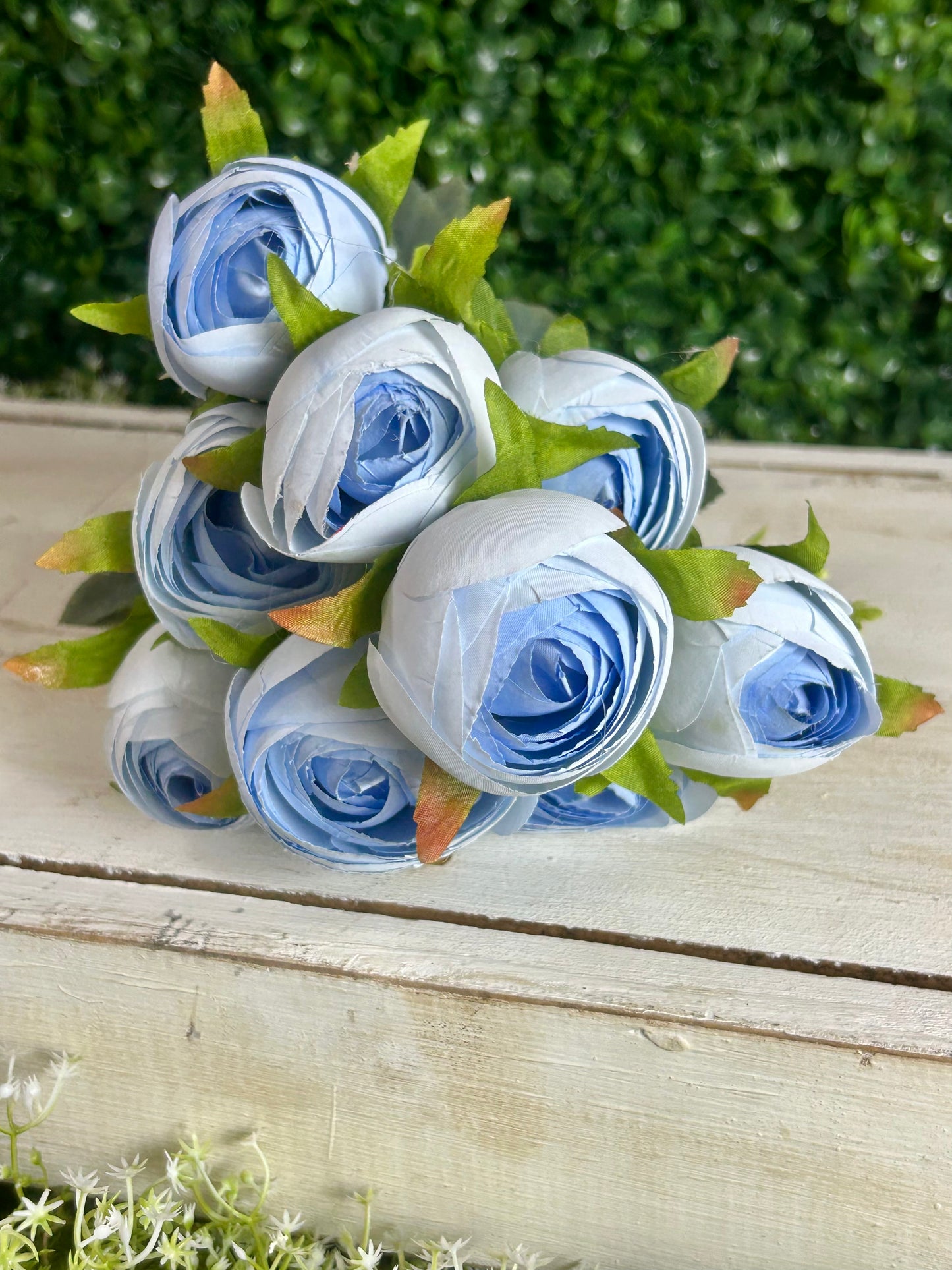 16.5 Inch Light Blue Ranunculus Bush