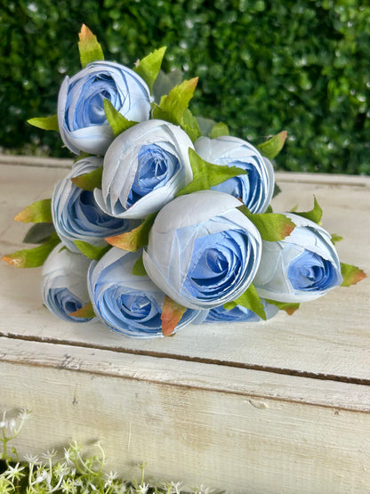 16.5 Inch Light Blue Ranunculus Bush