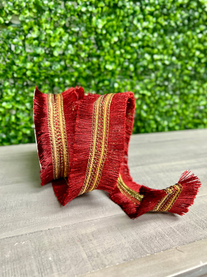 John Mark 2.5 Inch By 10 Yard Burgundy Tassel Fringe Dupioni Ribbon