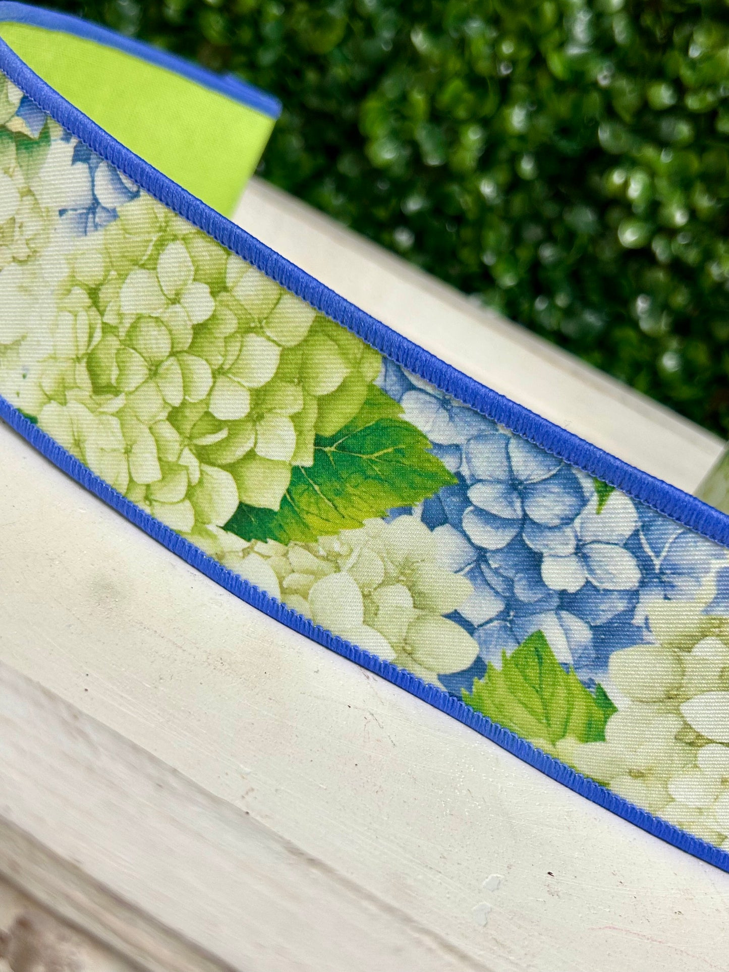 2.5 Inch By 10 Yard Blue And Green Hydrangea Fused Ribbon