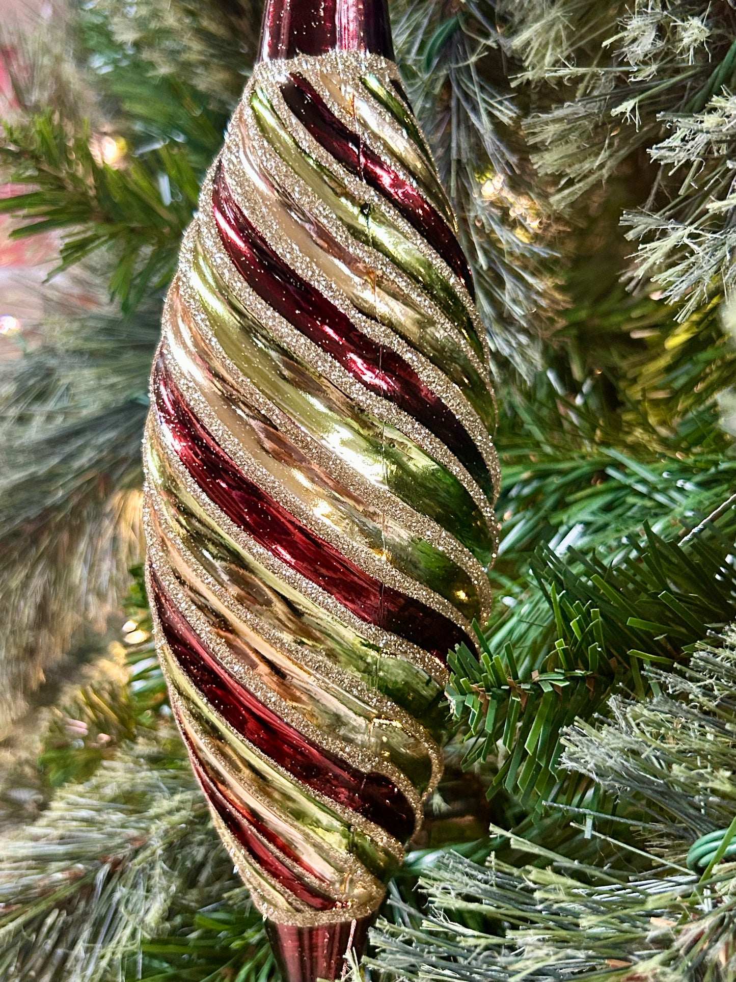 10 Inch Green Gold And Burgundy Swirl Drop Ornament