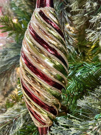 10 Inch Green Gold And Burgundy Swirl Drop Ornament