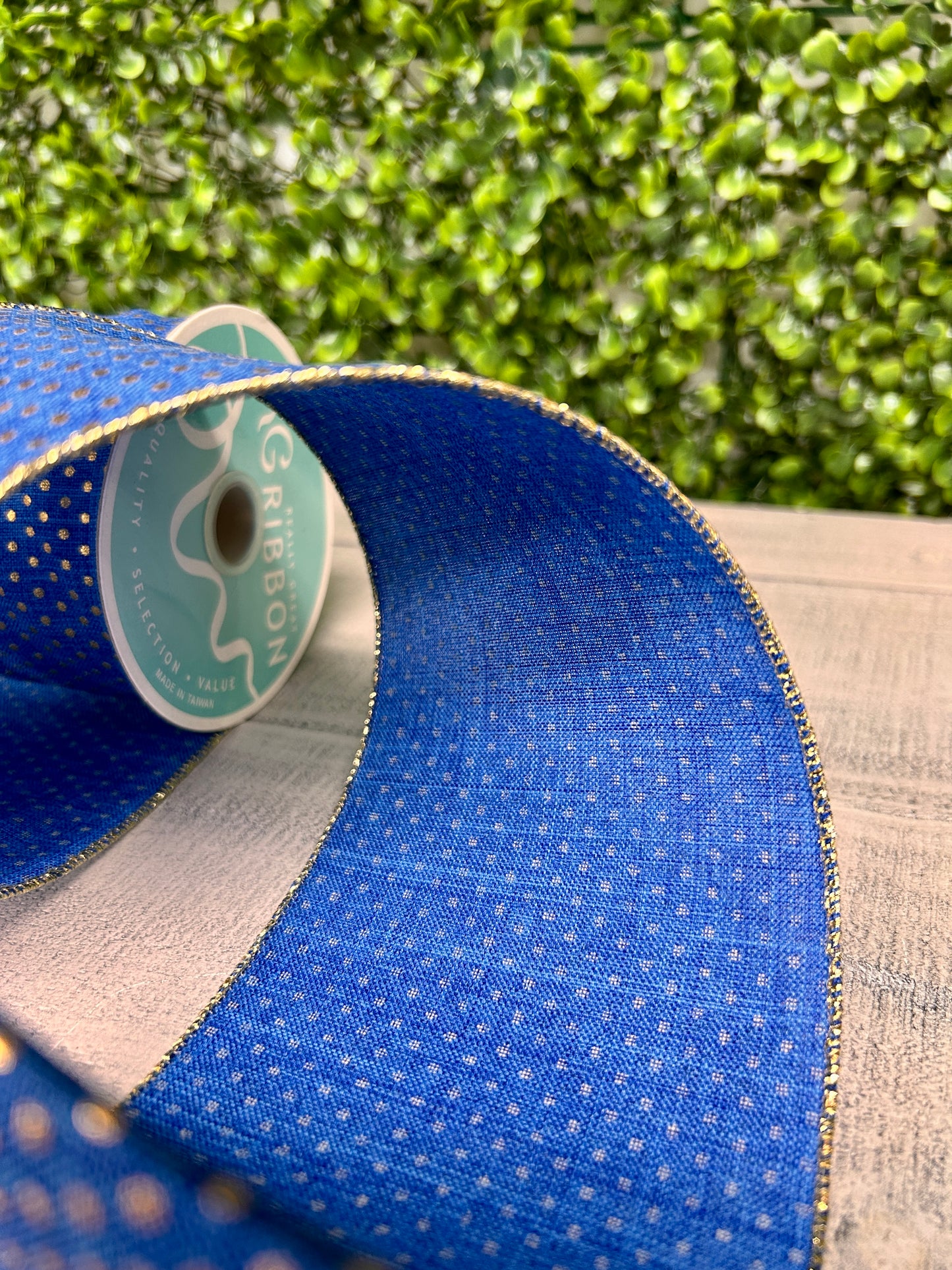 4 Inch By 10 Yard Royal Blue And Gold Swiss Dots Ribbon
