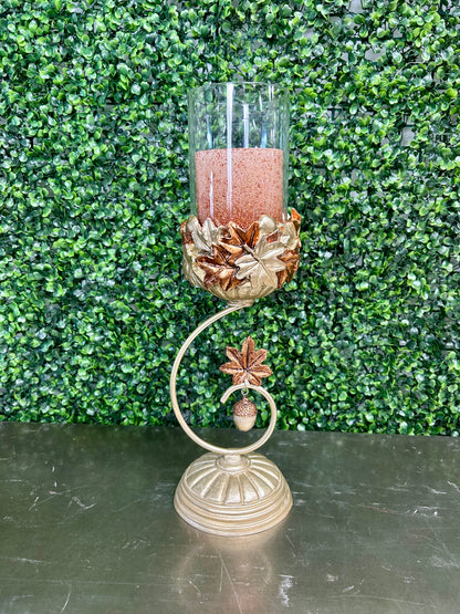 Hay And Harvest Champagne Metal Scroll Candle Holder With Flameless Candle