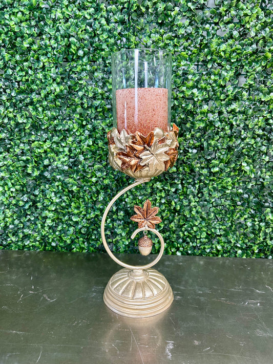 Hay And Harvest Champagne Metal Scroll Candle Holder With Flameless Candle
