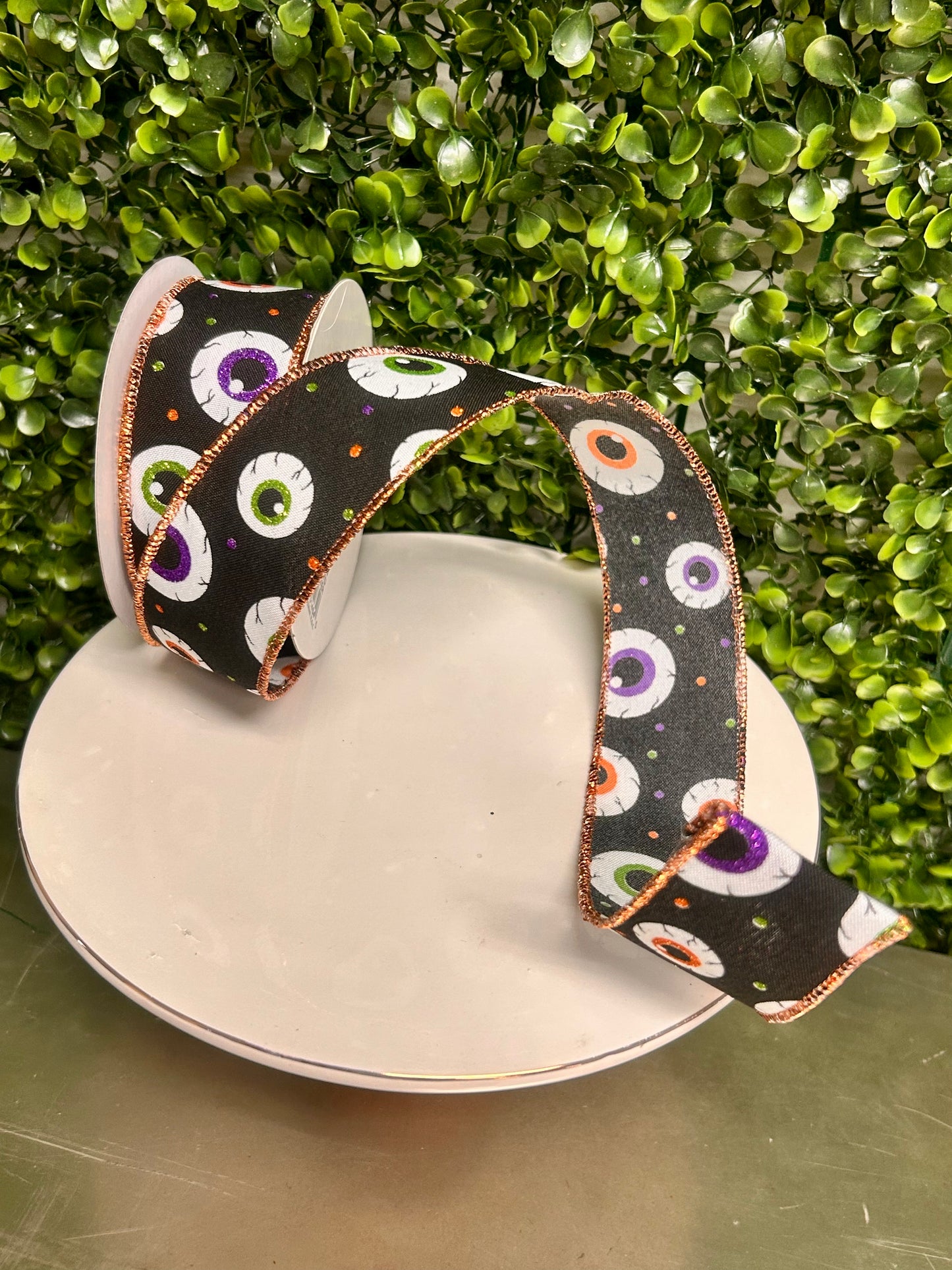 1.5 Inch By 10 Yard Eyeballs And Polka Dot Ribbon