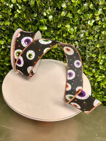 1.5 Inch By 10 Yard Eyeballs And Polka Dot Ribbon