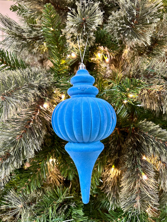 10 Inch Ice Blue Plastic Flocked Finial Ornament