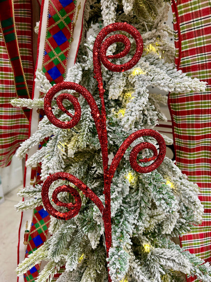 21 Inch Red Glitter Tubing Curly Spray