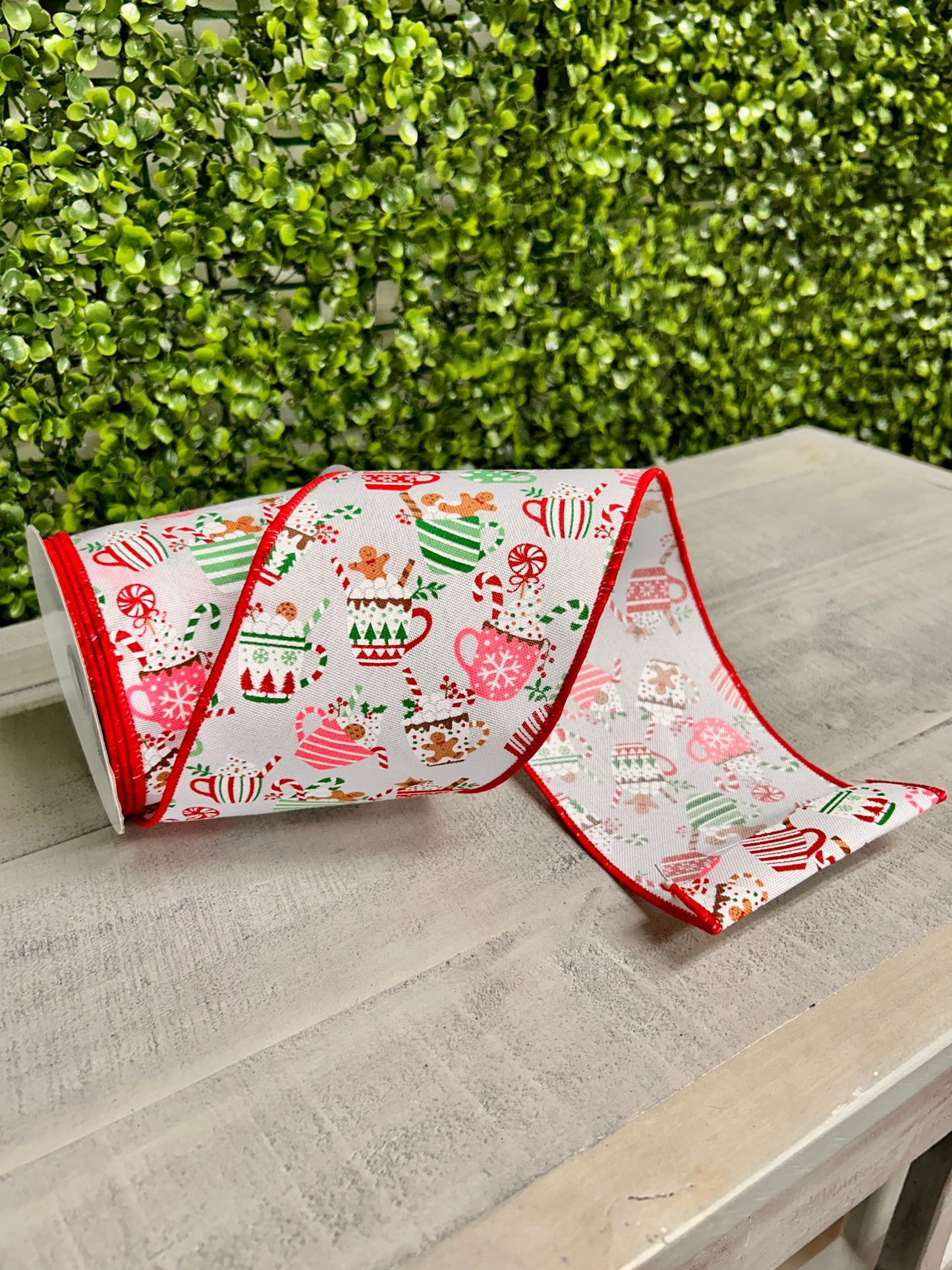 4 Inch By 10 Yard Christmas Hot Cocoa Mugs Ribbon