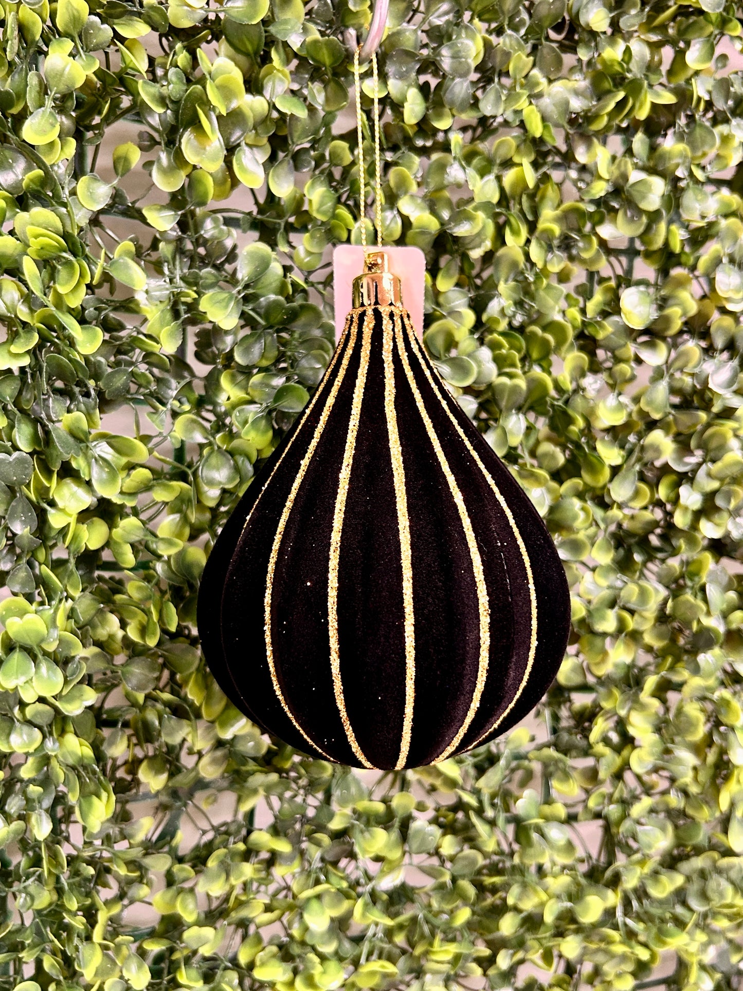 5 Inch Black And Gold Flocked Glitter Teardrop Ornament