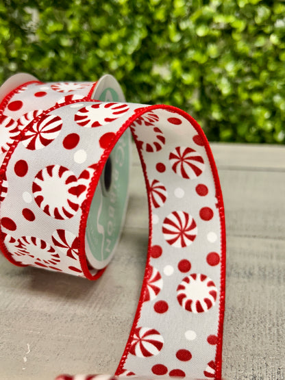 1.5 Inch By 10 Yard Peppermint Christmas Candy Ribbon