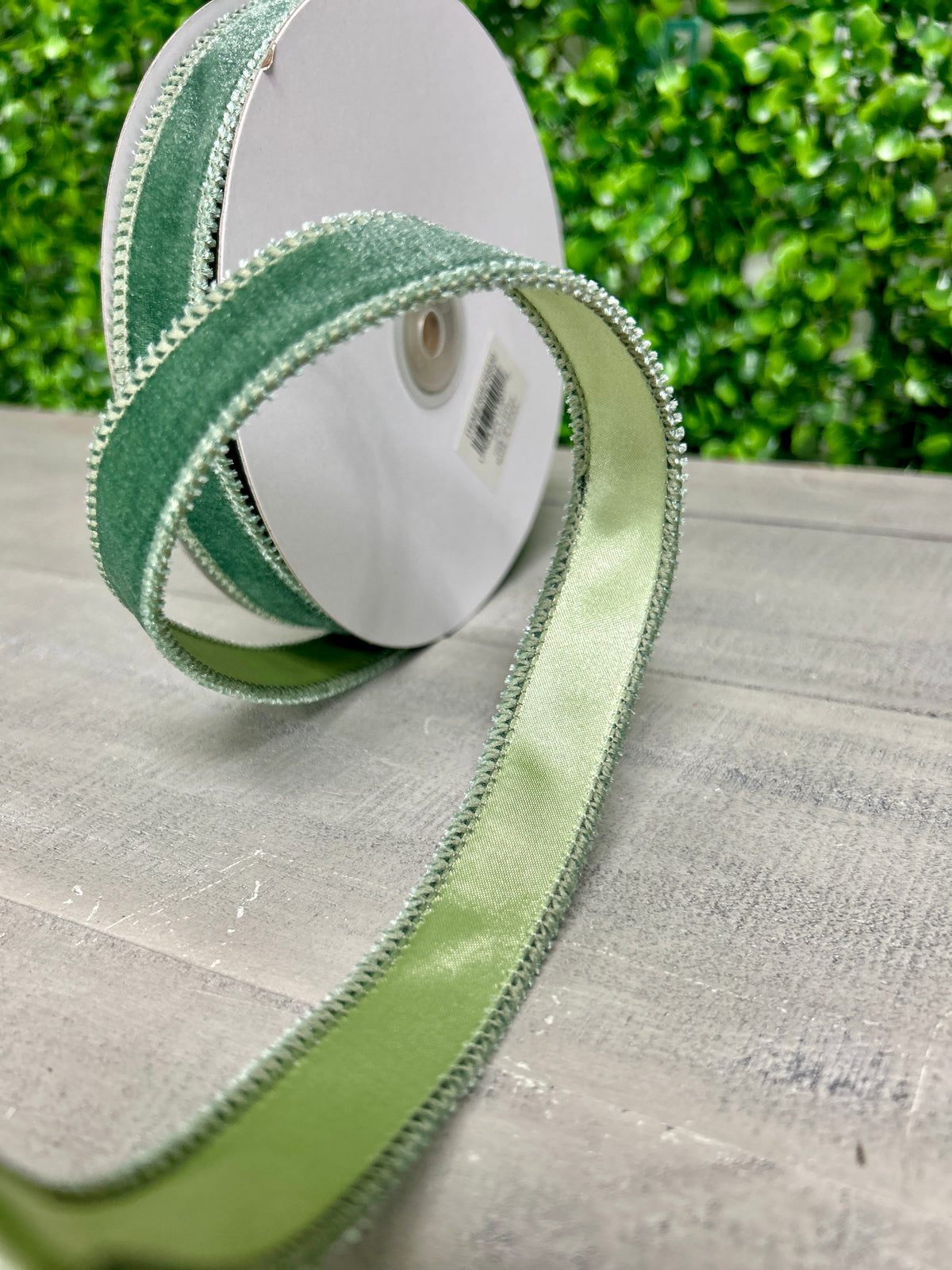 7/8 Inch By 10 Yard Sage Green Deluxe Velvet With Satin Backing Ribbon
