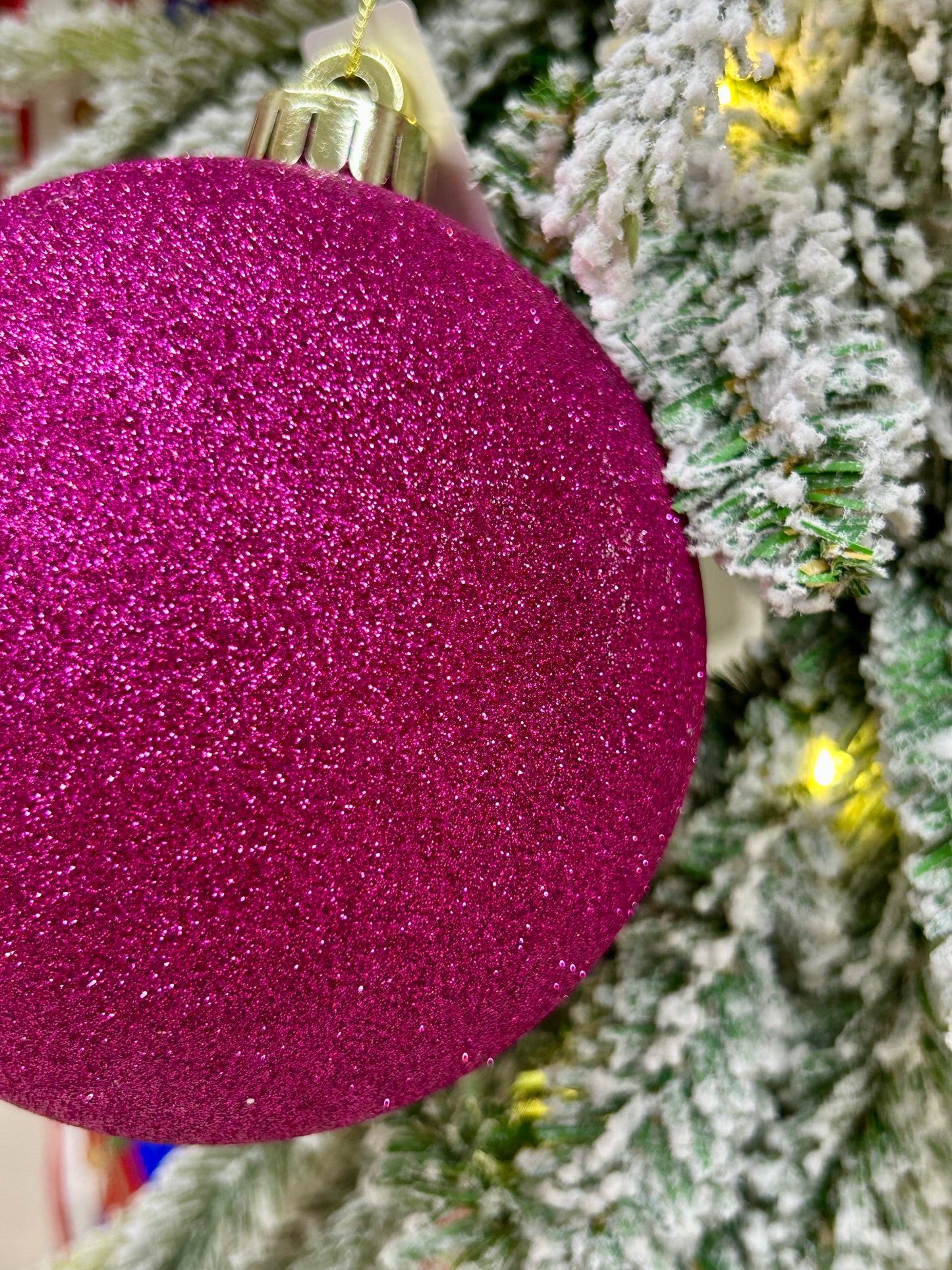 5 Inch Hot Pink Glittered Ball Ornament