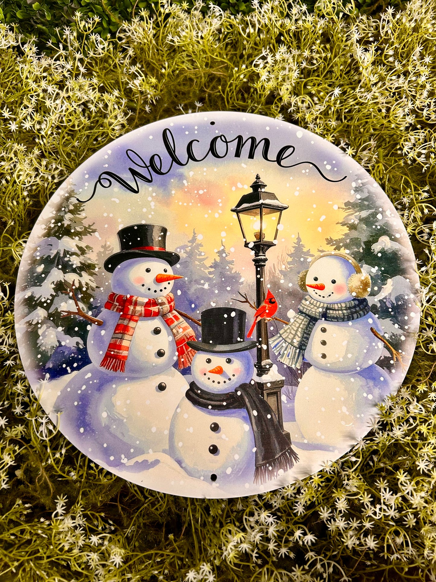 12 Inch Welcome With Snowman Metal Sign