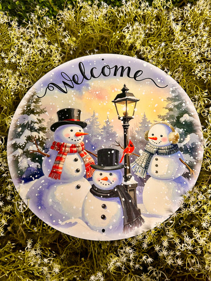 12 Inch Welcome With Snowman Metal Sign