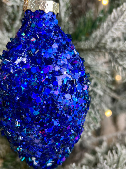 4.5-6.5 Inch Royal Blue Bead And Glitter Ornament Three Styles