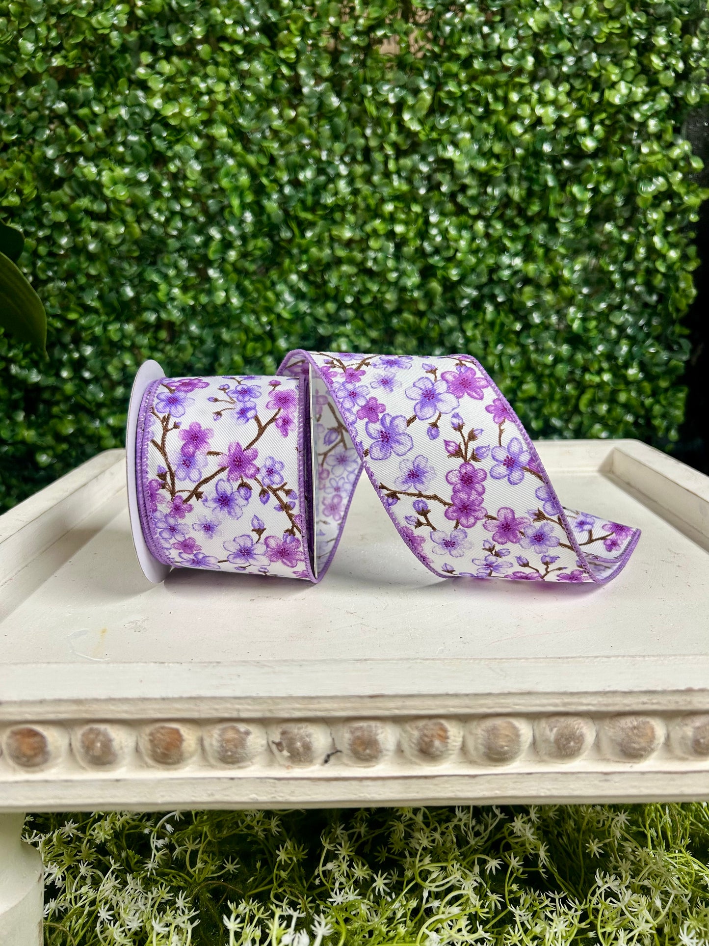 2.5 Inch By 10 Yard Purple Cherry Blossoms Ribbon