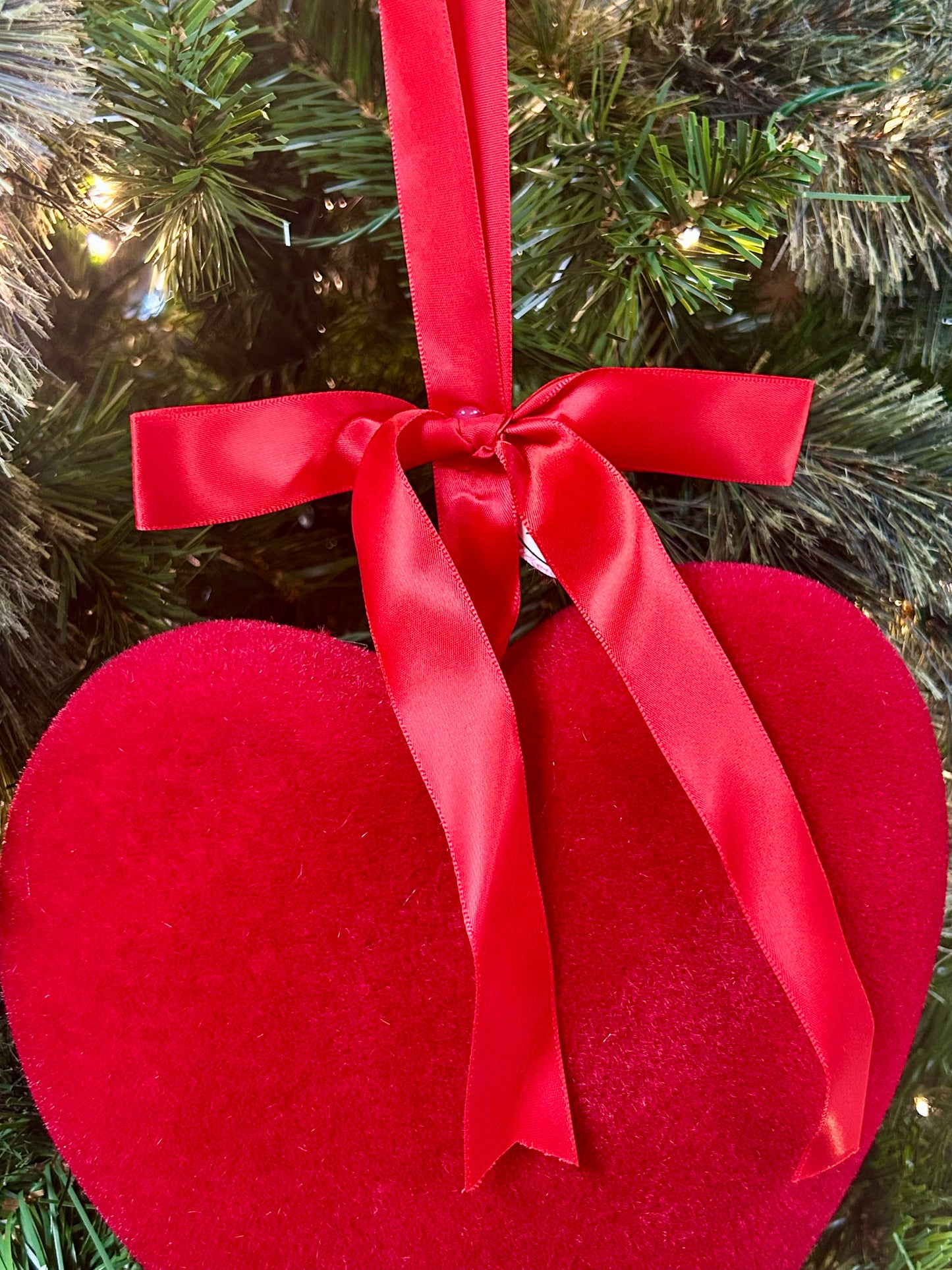 9 Inch Red Flocked Heart Hanging Ornament