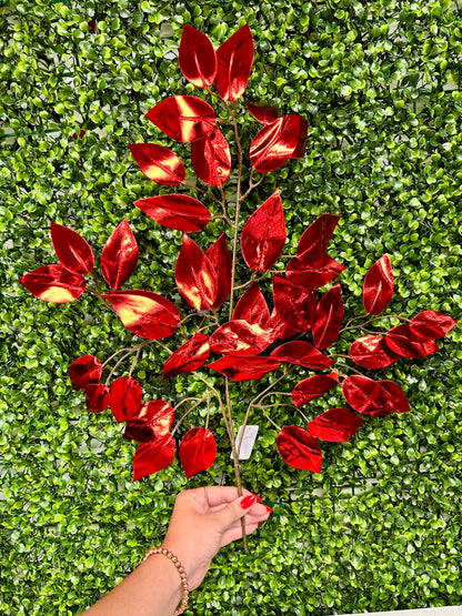 23 Inch Red Metallic Ficus Spray