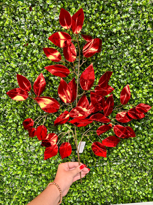 23 Inch Red Metallic Ficus Spray